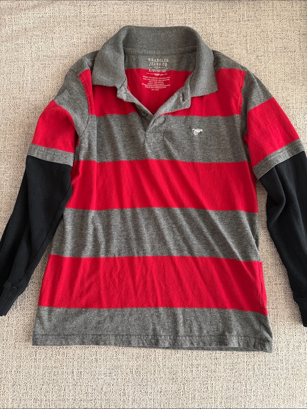 Wrangler Boys Red Gray Striped Long Sleeve Polo